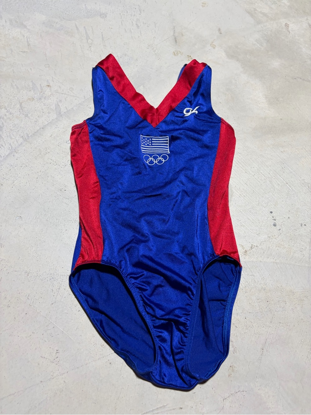 GK Blue & Red Olympic USA leotard gymnastics AS adult small